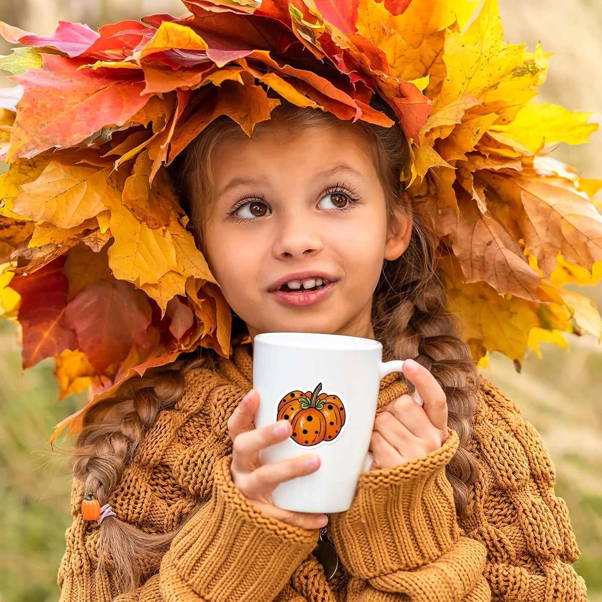 1 Roll 500Pcs Fall Hand Drawn Pumpkin Stickers