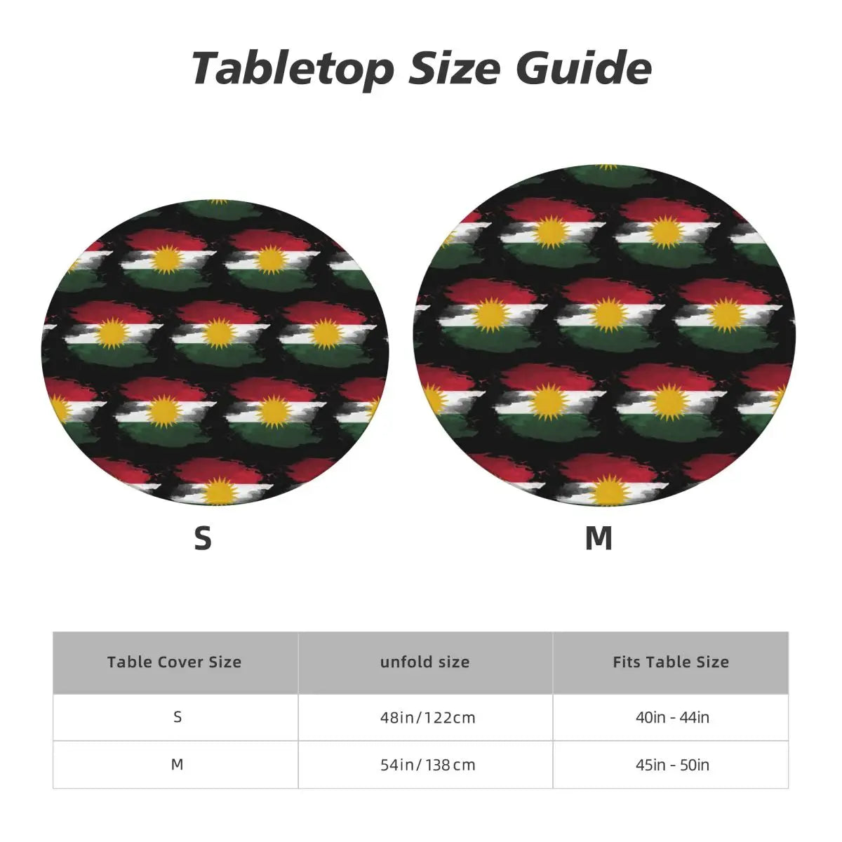 Kurdistan Flag Waterproof Round Tablecloth