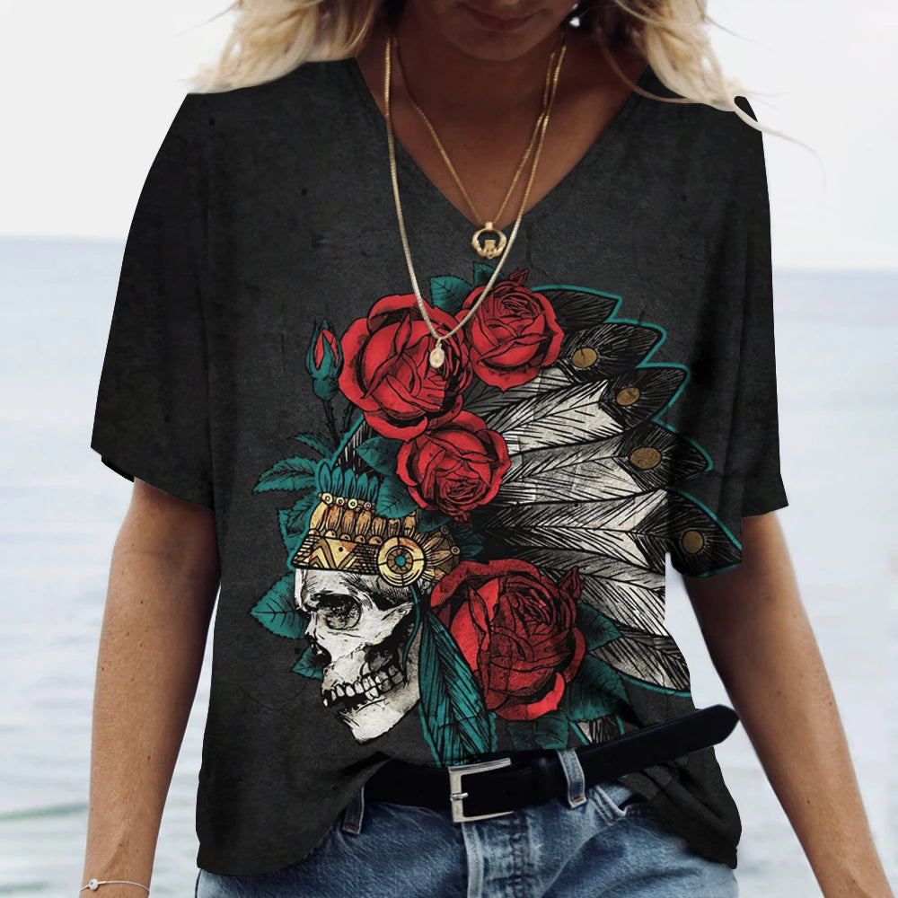 Skulls T-shirt Women's Short Sleeve, Day of the Dead