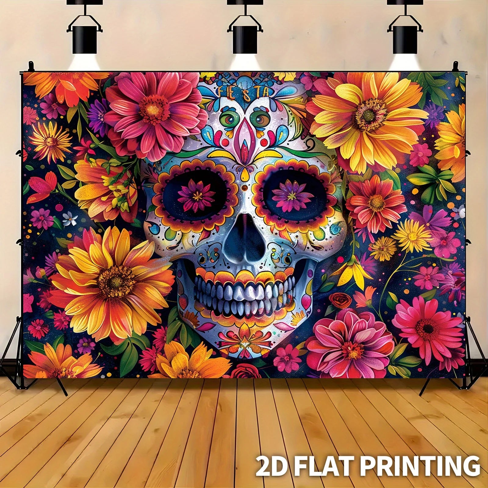 1 large sugar skull flower party banner - Mexican Day of the Dead