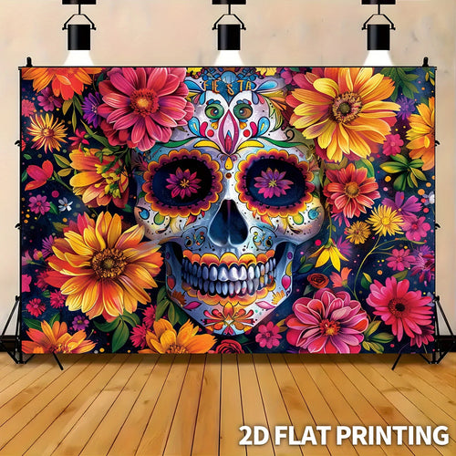1 large sugar skull flower party banner - Mexican Day of the Dead