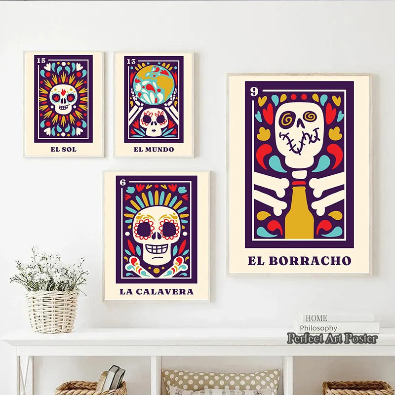 Mexican Skeleton Wall Art Canvas Painting Day of The Dead