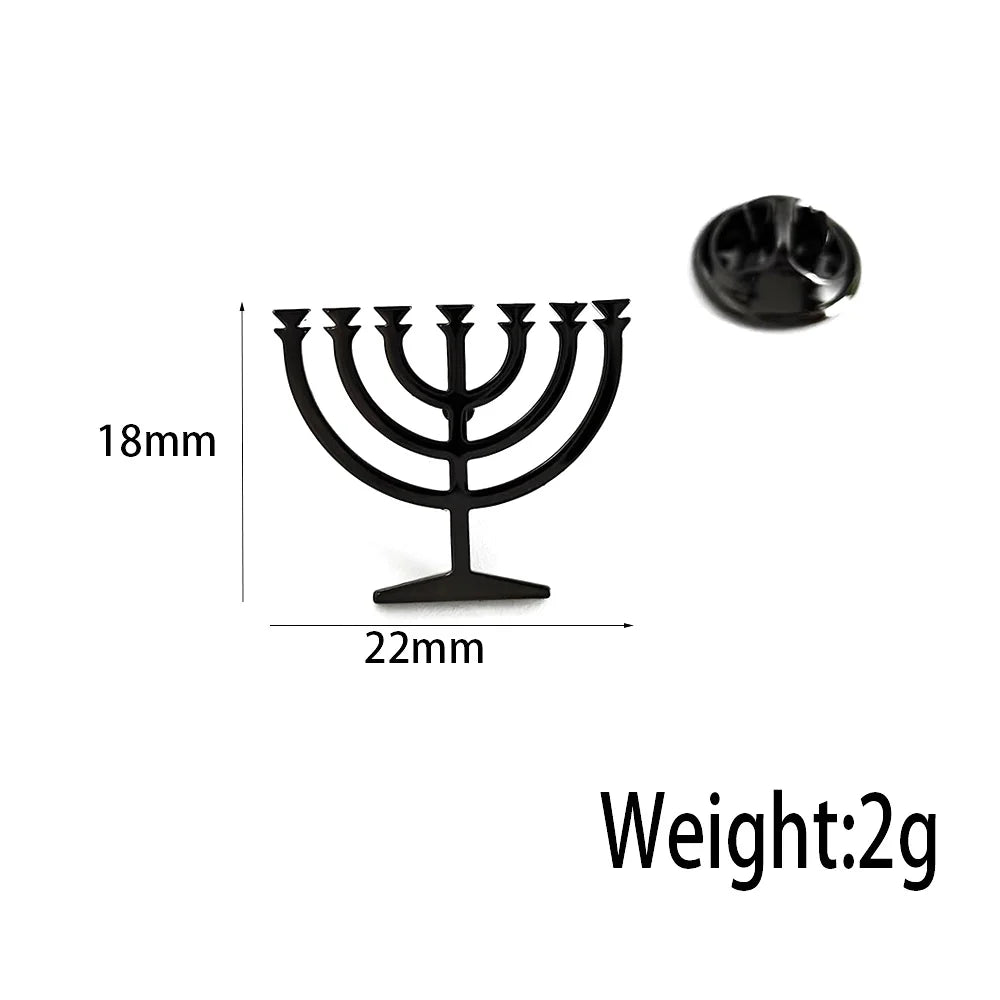 Jewish menorah men's brooch stainless steel lapel pin