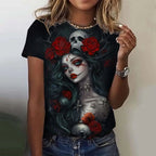 Fashion Women's T-shirt for Girls Short Sleeve Day of the Dead Undead Skull