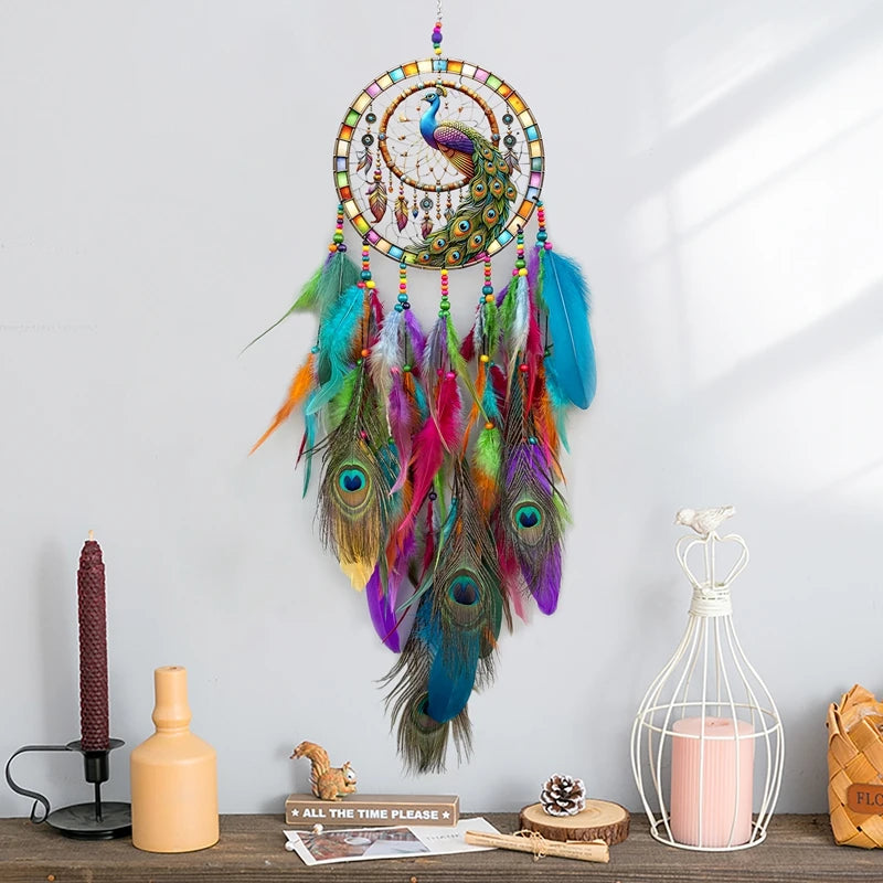 Peacock Colorful Feathers Dream Catcher