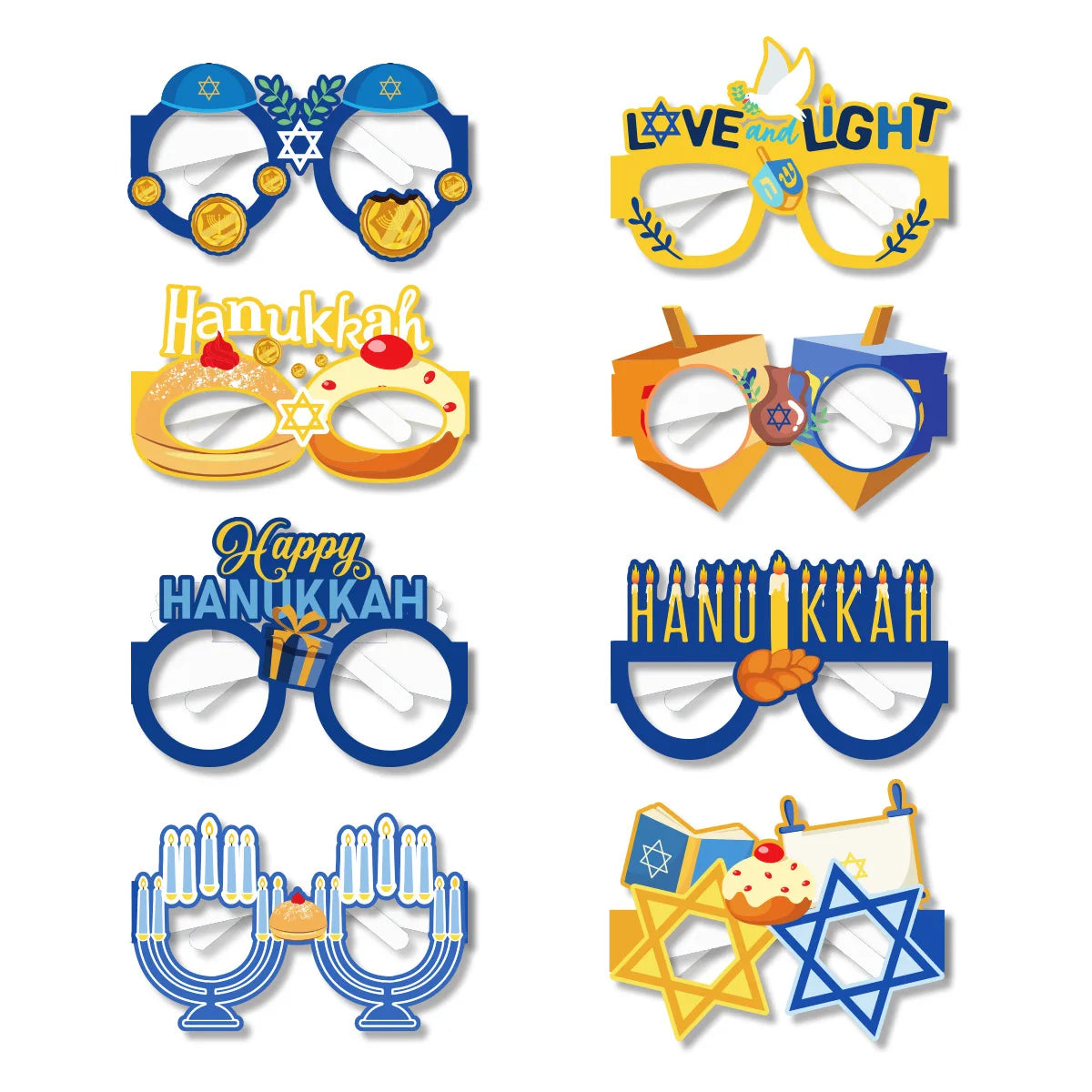 8PCS Hanukkah Themed Cardboard Glasses Hanukkah Party Decorations