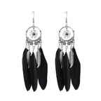 TopHanqi Bohemian Hollow Dream Catcher Leaf Feather Earrings