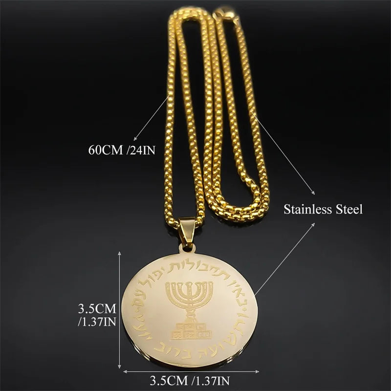 Hebrew Hanukkah Menorah Candles Jerusalem Necklace