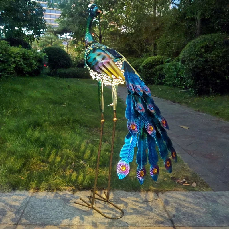 Solar Lights Peacock Statues Garden Decoration Outdoor