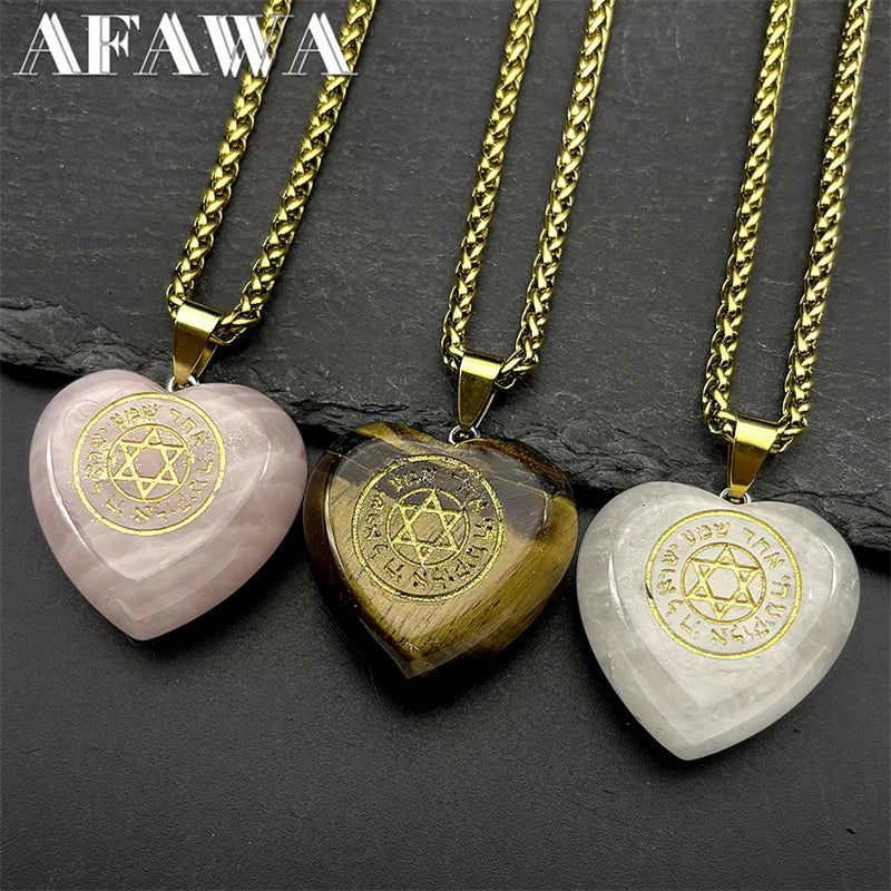 Pink Love Heart Crystal Hebrew Star of David Pendant Necklace