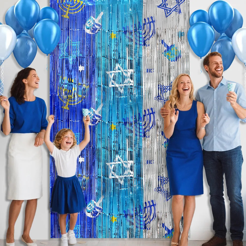 Hanukkah Rain Silk Curtains - Jewish Festival Party Decor