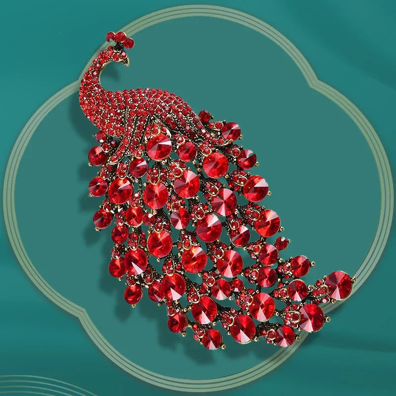 Vintage Crystal Peacock Brooch