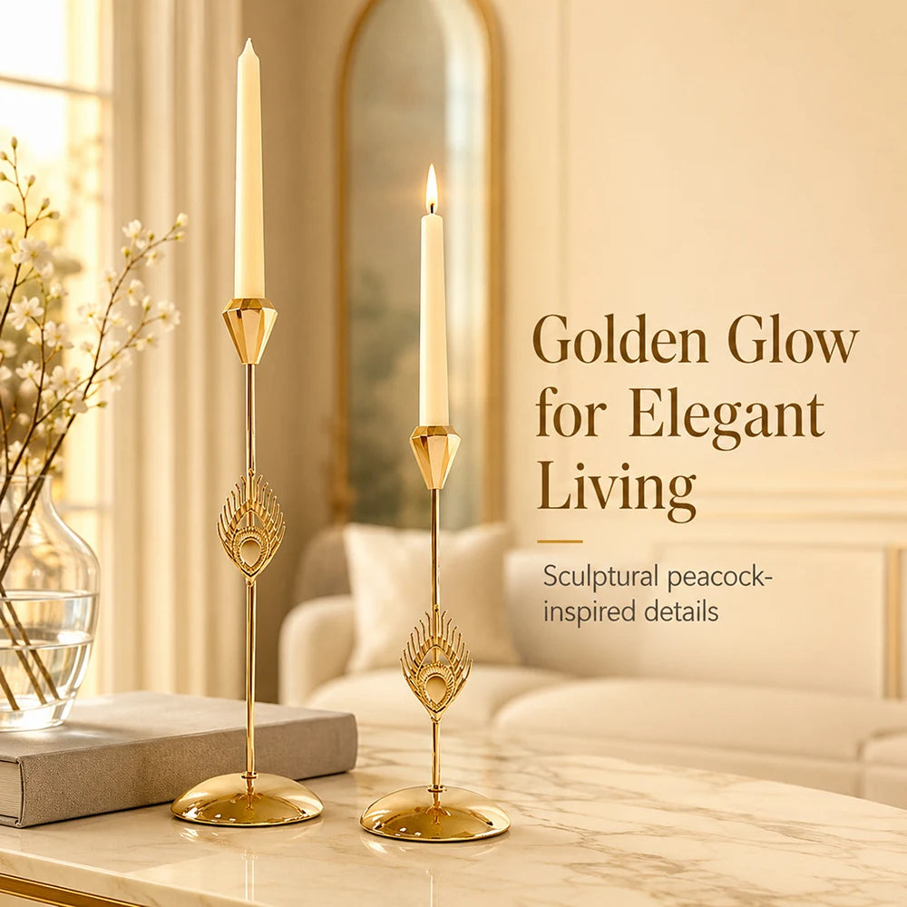 Set Gold Peacock Candle Holders
