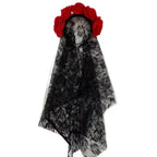 1PCS Black Veil Rose Flower Headband Day of The Dead Party