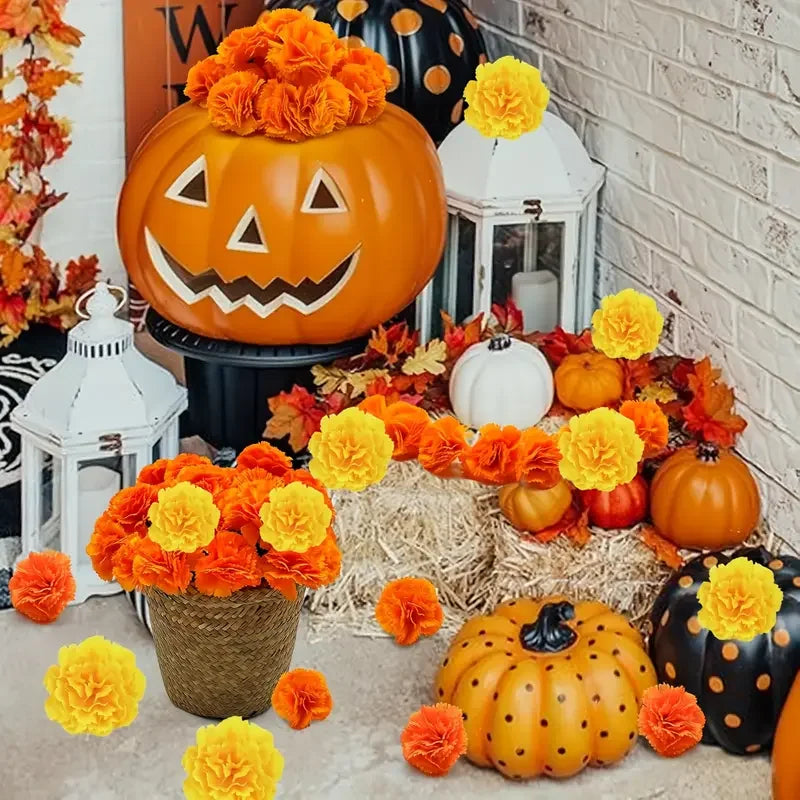 Artificial Carnation Marigold Flower for Diwali, Halloween, and Day of The Dead Party