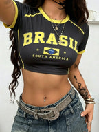 Brazil Print Jersey Short Sleeve Top