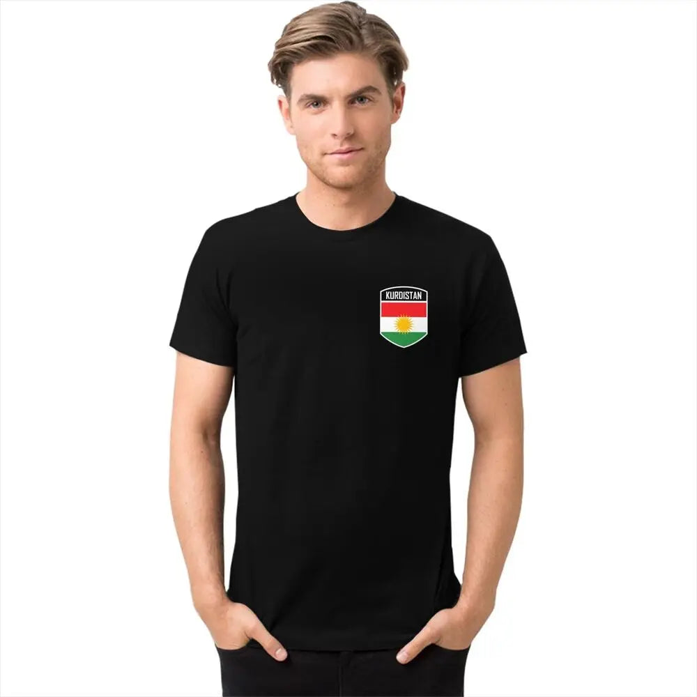 تيشيرتات رجالية بأكمام قصيرة بتصميم علم كردستان حسب الطلب، تيشيرت كاجوال من القطن الخالص بقصة ضيقة، هدية
