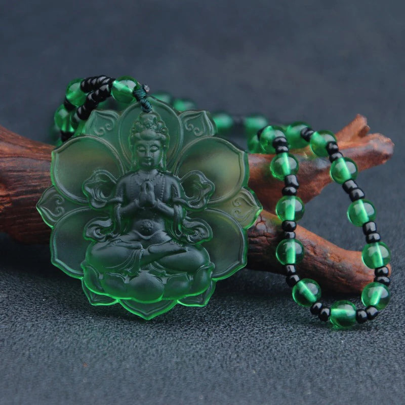 Liuli Crystal Buddha Green Tara Pendant