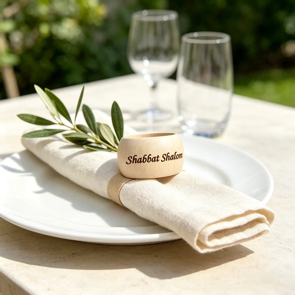 5Pcs Shabbat Shalom Wooden Napkin Rings