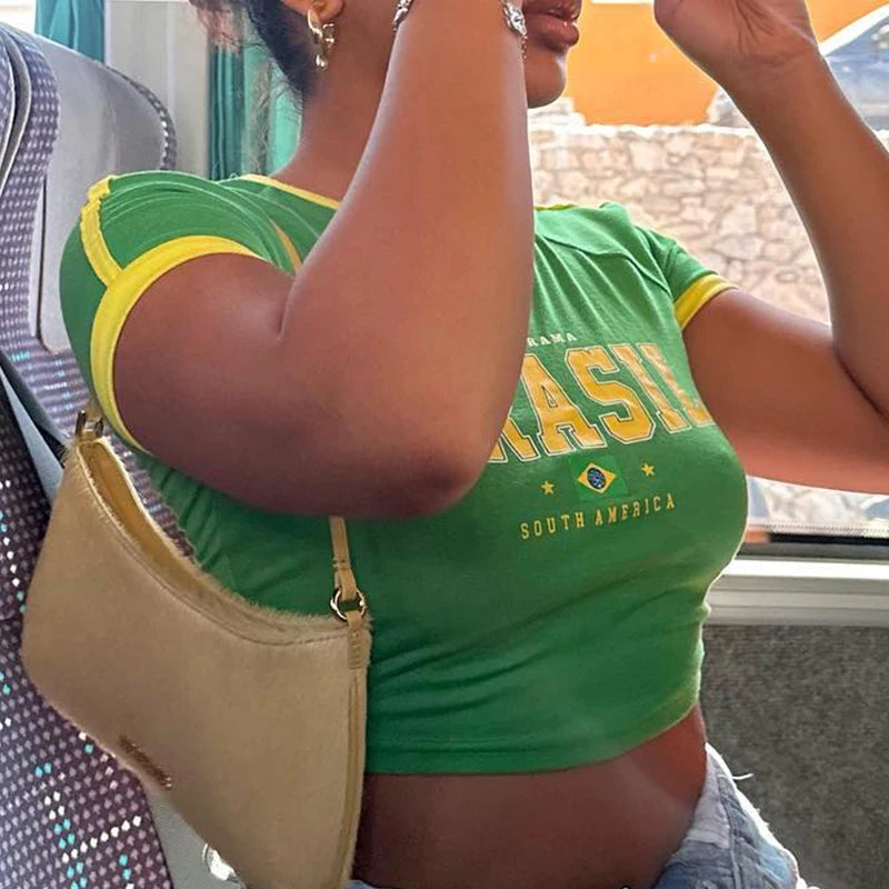 Brazil Letter Print Crop Top