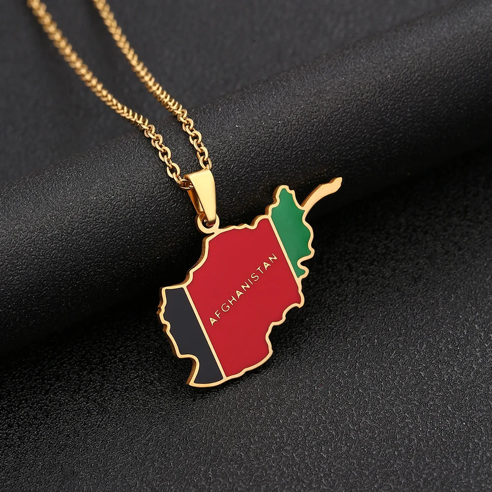 Afghanistan Map Flag Pendant Necklace