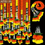Artificial Marigold Flower Wreath for Diwali, and Mexican Day of The Dead Party Decoration
