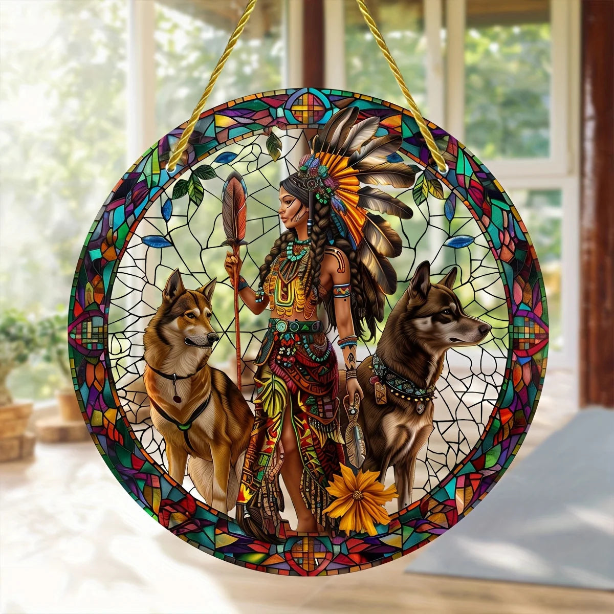 Indigenous Woman Vibrant Acrylic Suncatcher