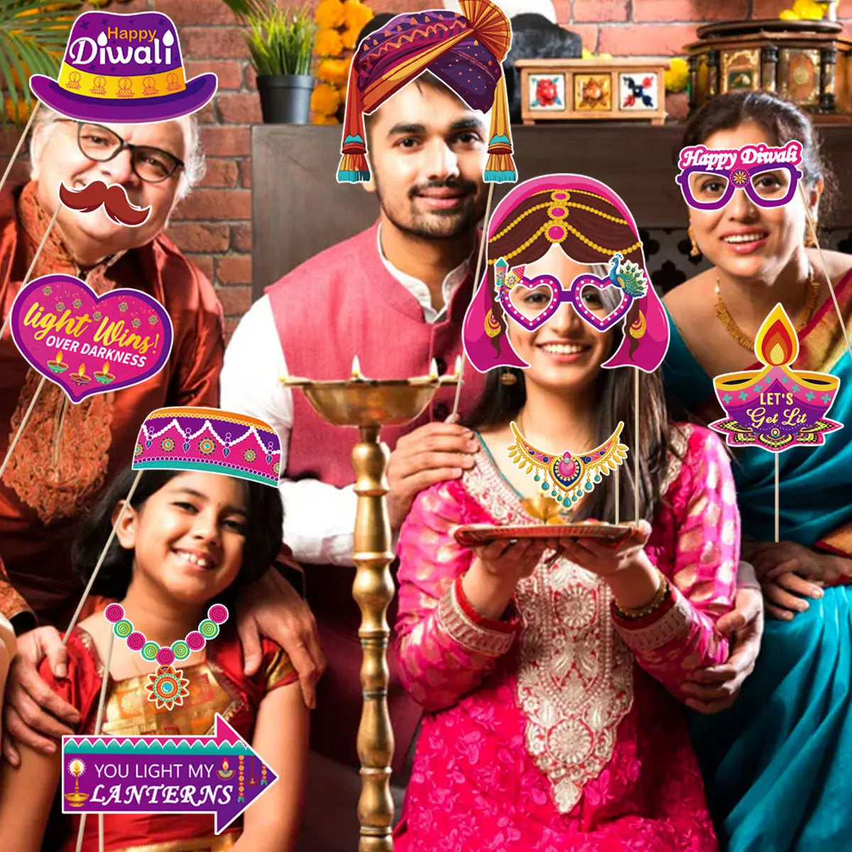 30Pcs/Set Happy Diwali Theme Photo Booth Props