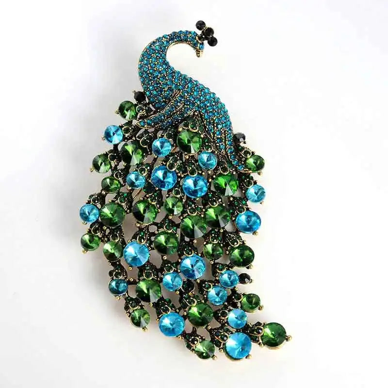 Vintage Crystal Peacock Brooch