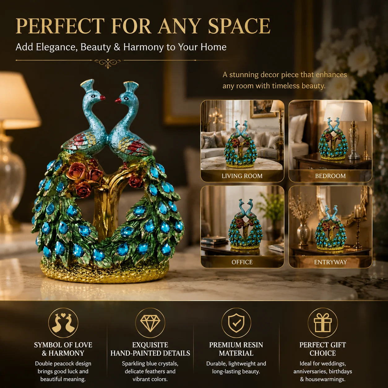 Luxury Peacock Statue Resin Figurine