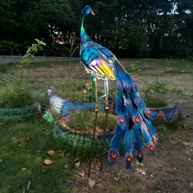 Solar Lights Peacock Statues Garden Decoration Outdoor