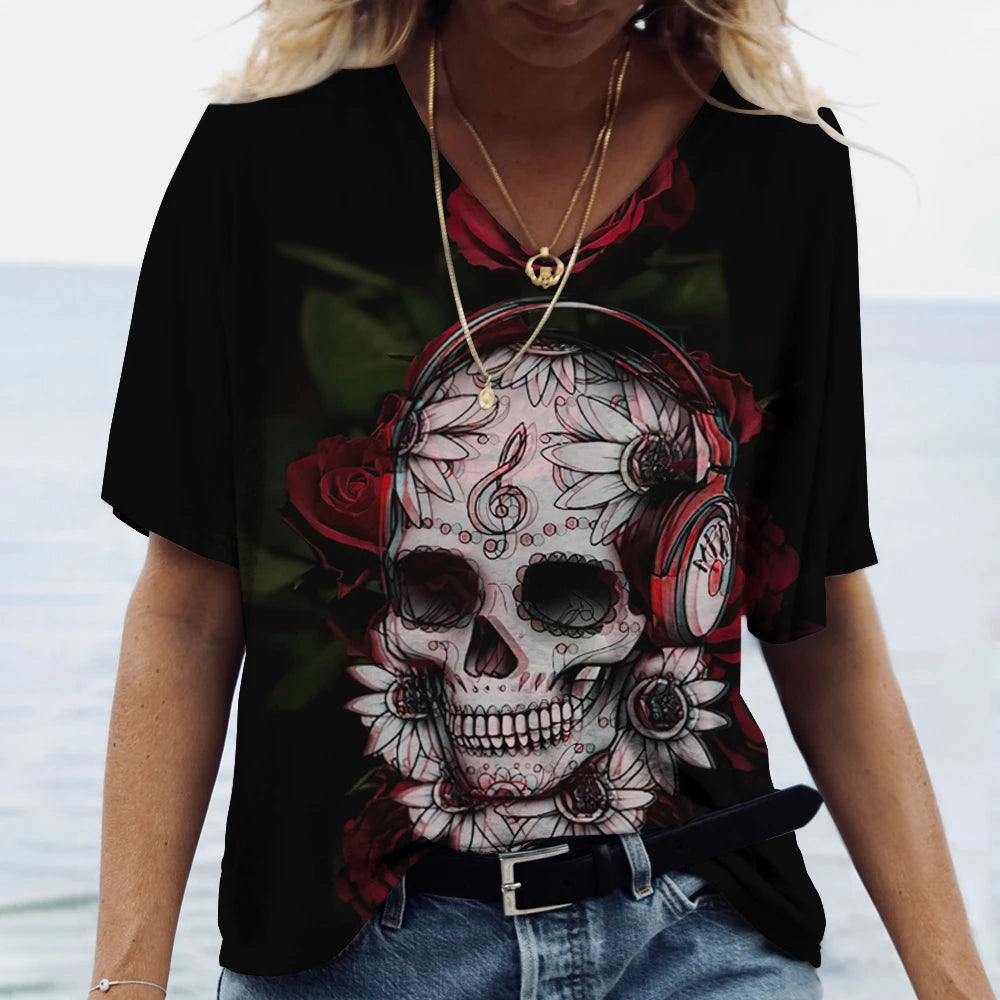 Skulls T-shirt Women's Short Sleeve, Day of the Dead