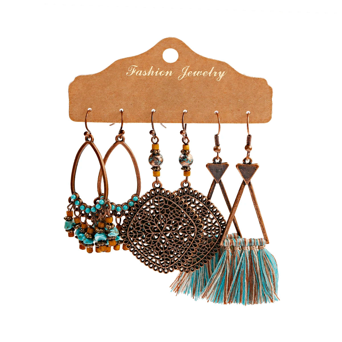 Vintage Bronze Irregular Geometric Triangle Arrow Tassel Dangle Earrings