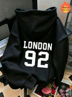 Letter-Printed Zip-Up Hoodie, Casual