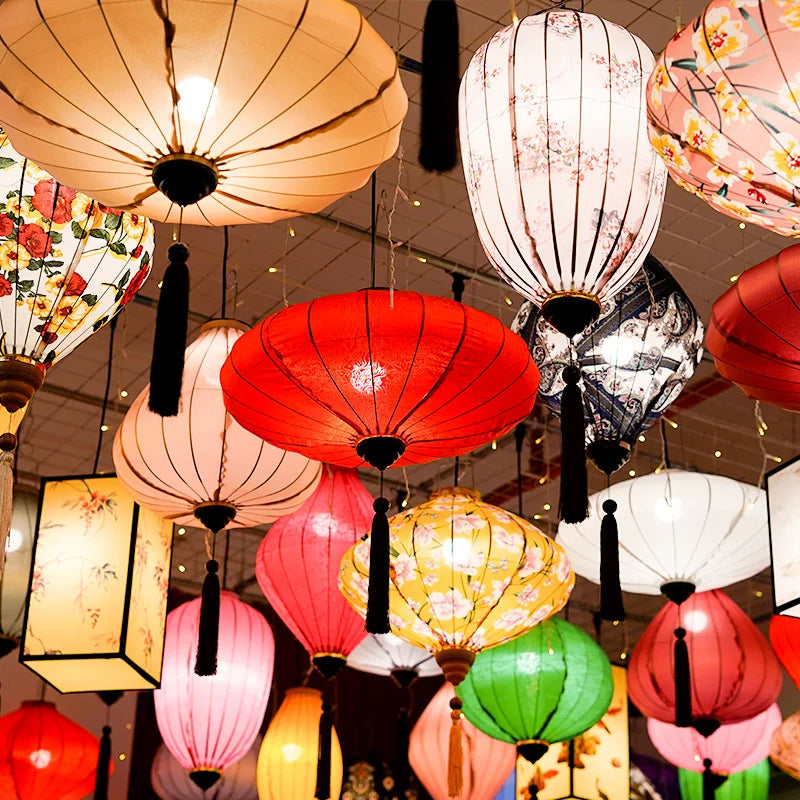 Chinese Silk Ancient Style Floral Hanging Lantern