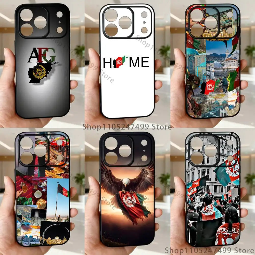 جراب هاتف علم أفغانستان لأجهزة آيفون 17,16,15,14,13,12,Pro,Max,Plus,E,SE4,Air,Mini أسود سوفت بوكس