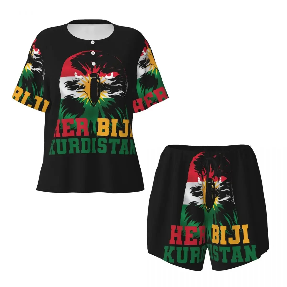 Kurdistan Flag Round Neck Short Sleeves Nightdress