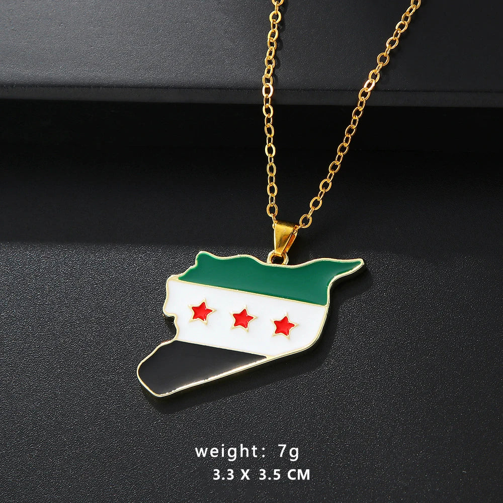 Stainless Steel Map of Syria Pendant Necklace