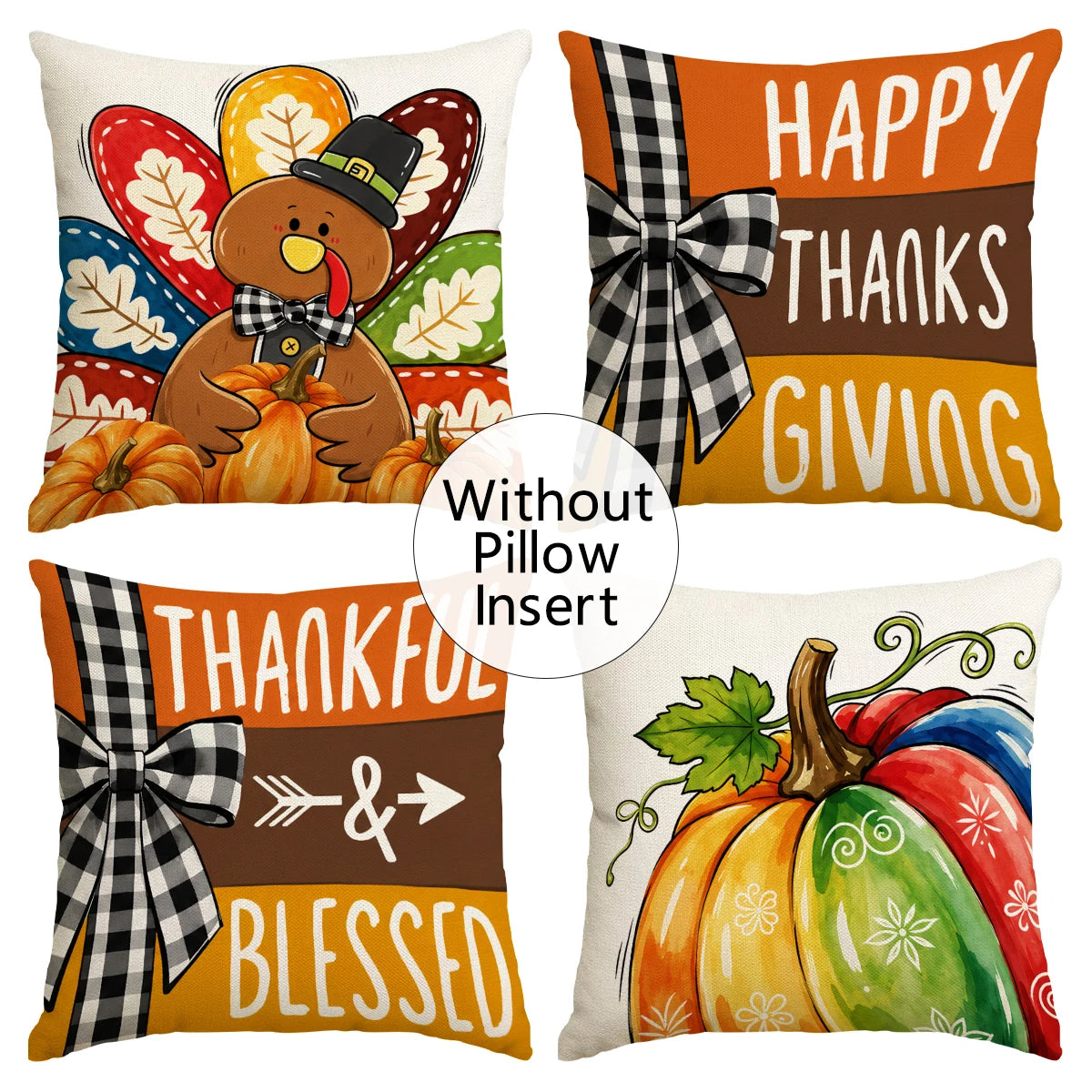 4pcs Autumn Thanksgiving Pillow Cover