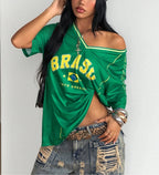 Brazil Flag Print Tee Women