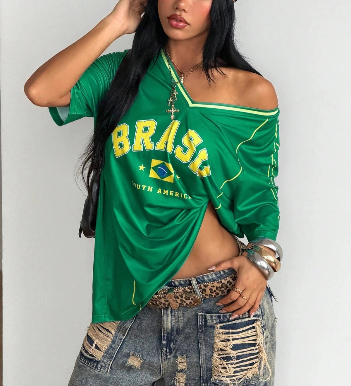 Brazil Flag Print Tee Women