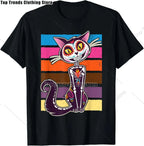 Cute Sugar Skull Cat Dia De Los Muertos Day of The Dead T-Shirt Mexican