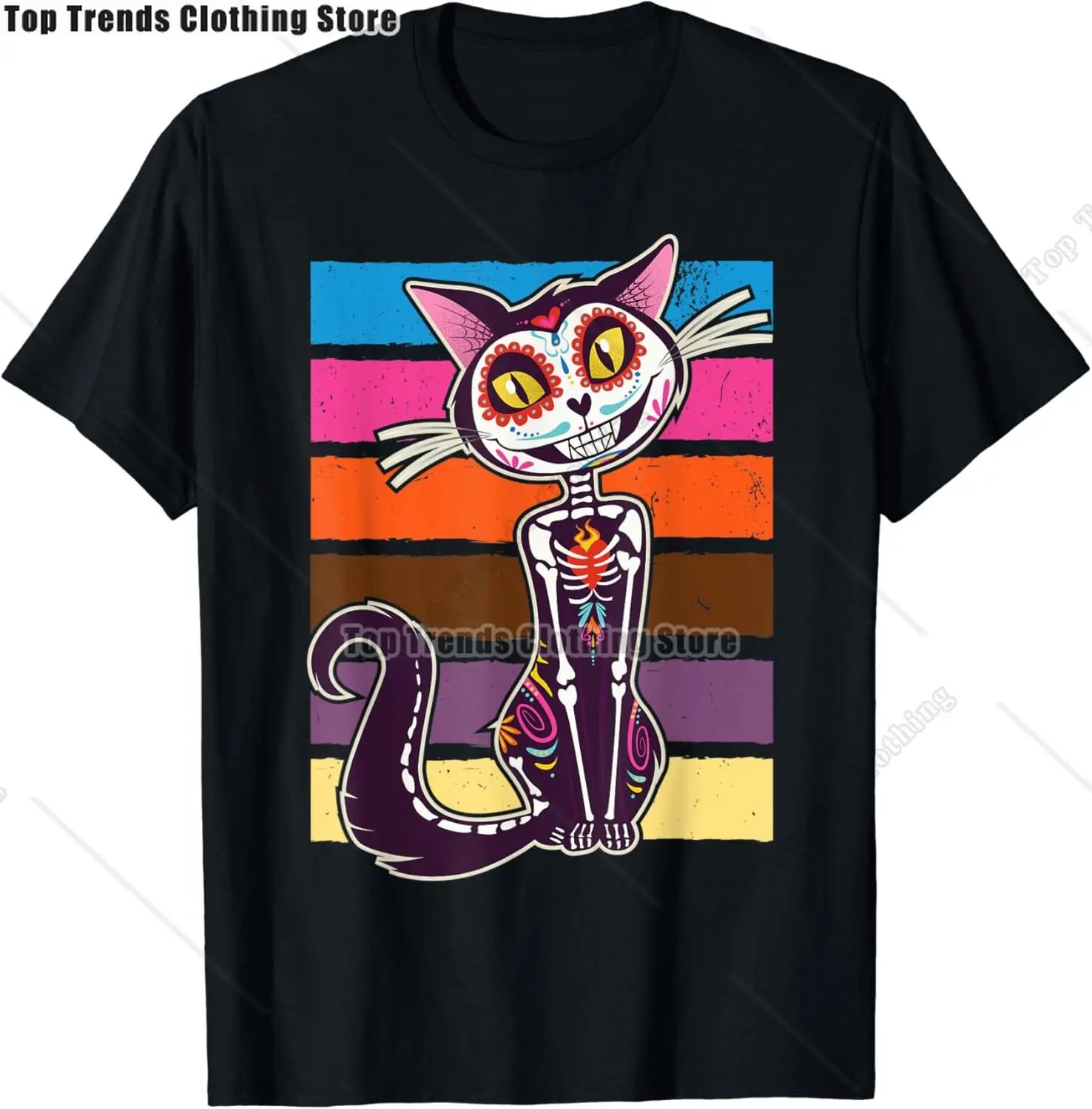 Cute Sugar Skull Cat Dia De Los Muertos Day of The Dead T-Shirt Mexican