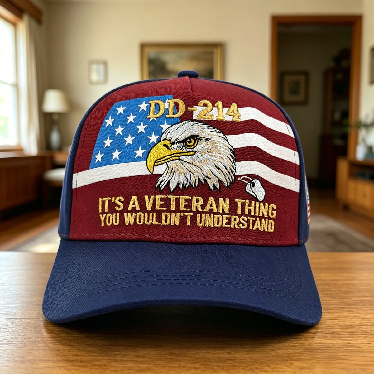 DD-214 Veteran Eagle Trucker Hat American Flag Baseball Cap
