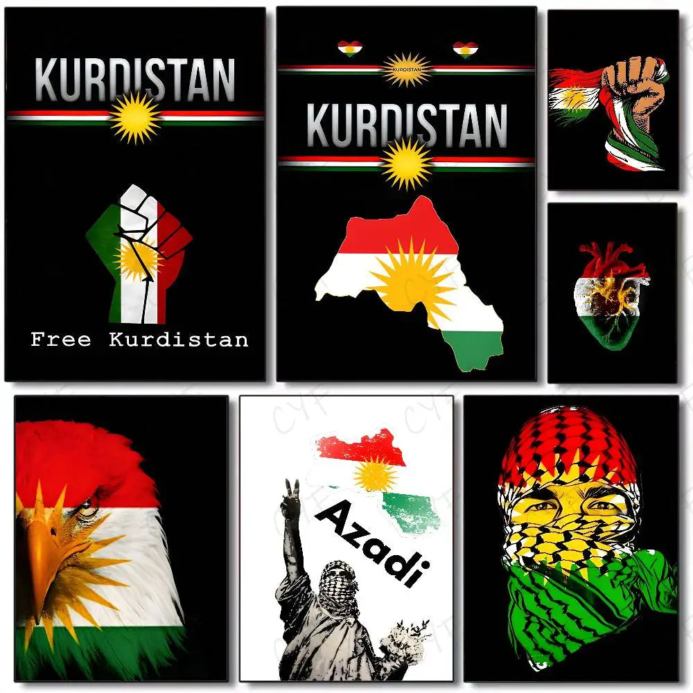Vintage Waterproof Kurdistan Flag Poster