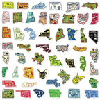 50Pcs United States Travel City Map Stickers