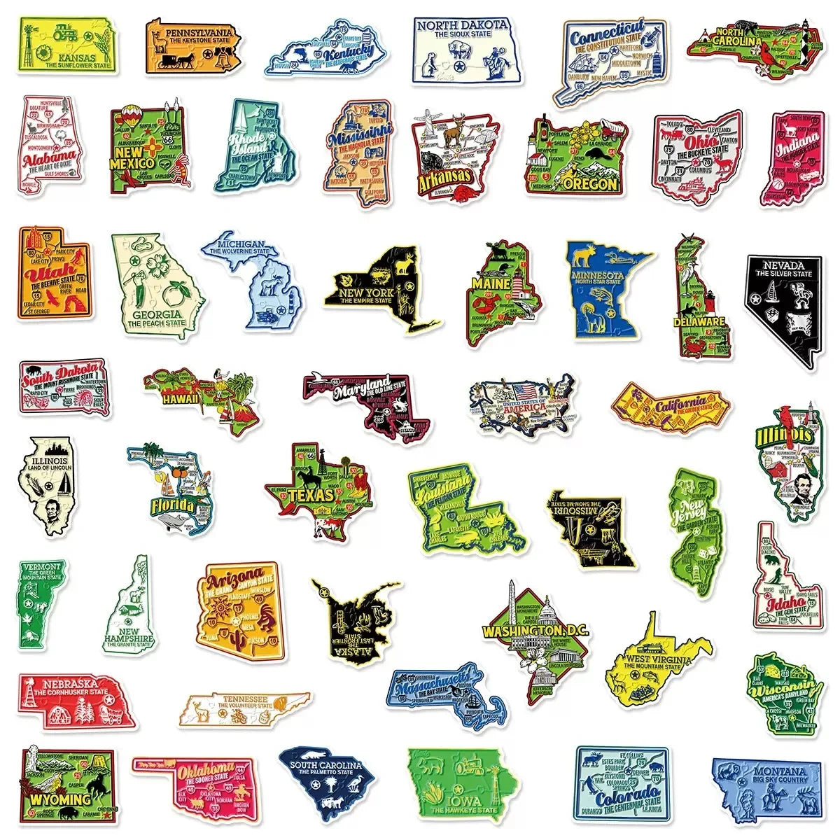 50Pcs United States Travel City Map Stickers