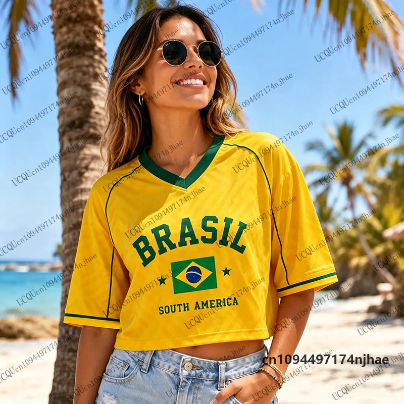 Brazil Flag Print Crop Top