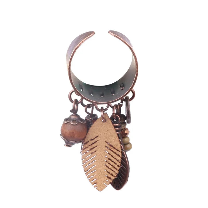Ethnic Flower Feather Tassel Rings For Women Vintage Antique