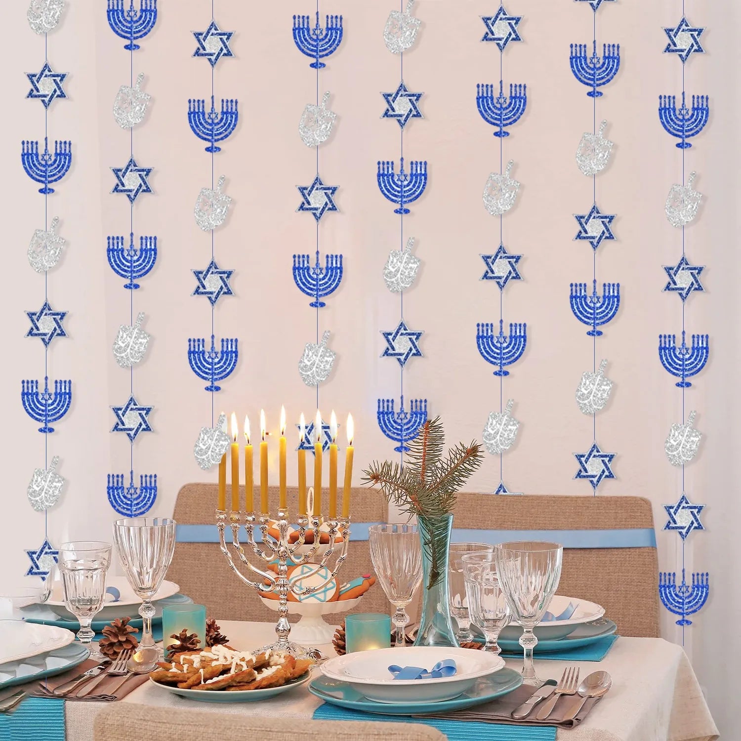 Hanukkah Decorations, Blue Glitter Hanging Banner Hanukkah Party